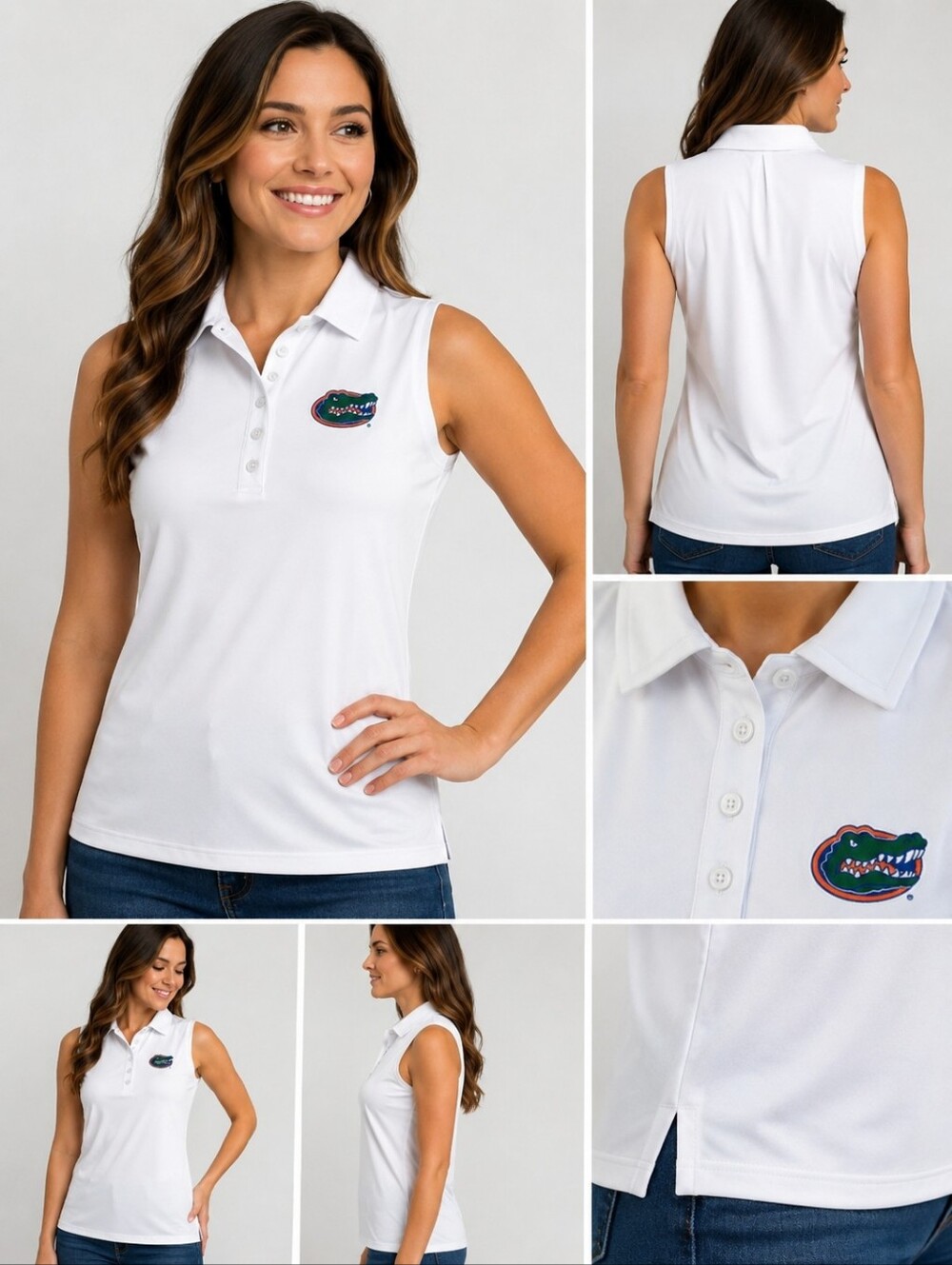 Florida Gators Women’s White Sleeveless Polo Shirt Size Large EUC *Go Gators*
